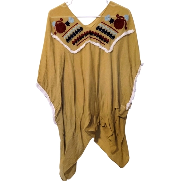 Anthropologie Do Everything in Love Mustard Embroidered Poncho - Picture 1 of 7